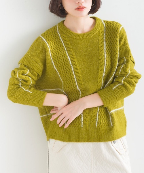 FURRY（ファーリー）の「ファンシーラインケーブルプルオーバー（ニット/セーター・レディース・黄土色系1/ライトブルーグレー/ブラック×ブラック/オフホワイト・FREE）」の18枚目の写真