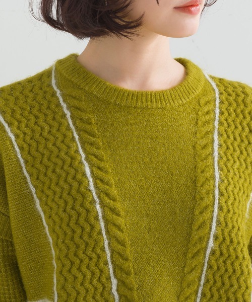 FURRY（ファーリー）の「ファンシーラインケーブルプルオーバー（ニット/セーター・レディース・黄土色系1/ライトブルーグレー/ブラック×ブラック/オフホワイト・FREE）」の22枚目の写真