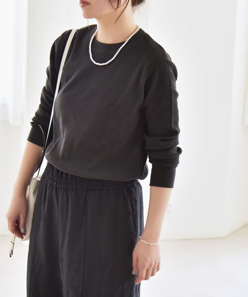 tシャツ quaranciel:「洗濯機可能」ワッフル クルーネック ラウンドヘム カットソー レディース quaranciel:〈洗濯機可能〉ワッフル クルーネック ラウンドヘム