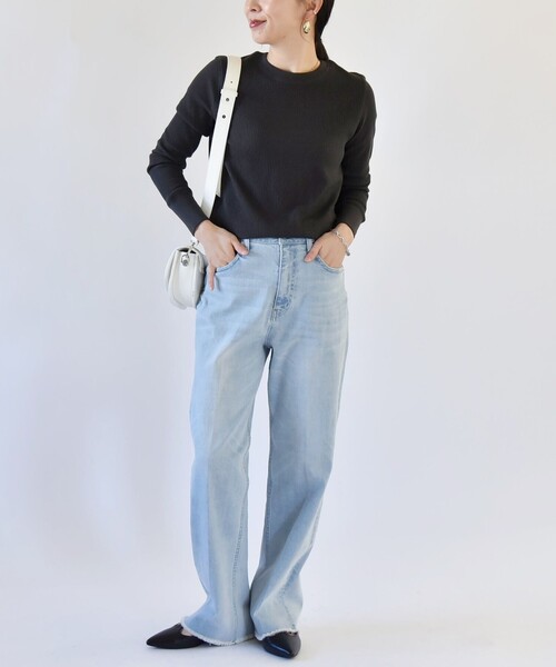 tシャツ quaranciel:「洗濯機可能」ワッフル クルーネック ラウンドヘム カットソー レディース quaranciel:〈洗濯機可能〉ワッフル クルーネック ラウンドヘム