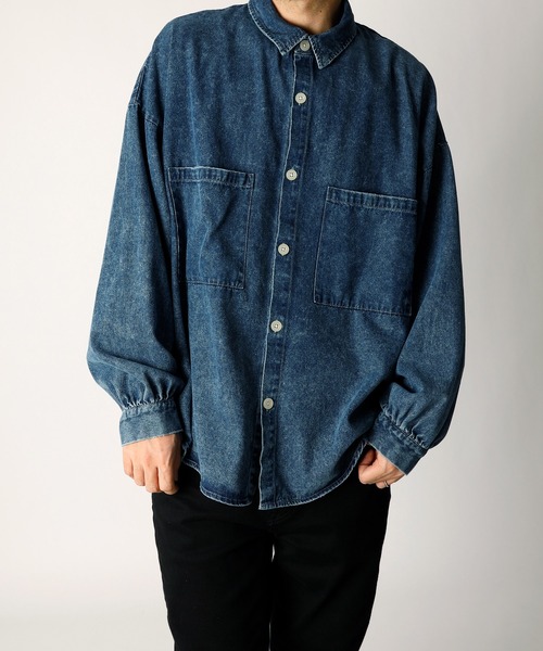 【セール】「INASTUDIOS SELECT」6.5オンス デニム 袖ギャザー ビッグシルエットシャツ（シャツ/ブラウス）｜INASTUDIOS ZOO（イーナストゥディオスズー）