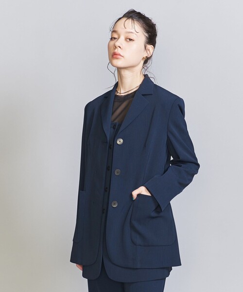 BEAUTY&YOUTH UNITED ARROWS(ビューティーアンドユースユナイテッドアローズ)の「ポリエステルブレンド スリムウエスト ジャケット(テーラードジャケット・レディース・ネイビー・S/M)」の1枚目の写真