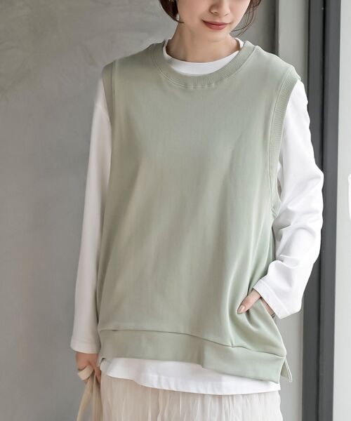 rps(アールピーエス)の「裏毛ポケット付きベスト(ベスト・レディース・ネイビー/ブラック/サックスブルー/ミント/チャコールグレー/グレイッシュブルー・フリー)」の4枚目の写真