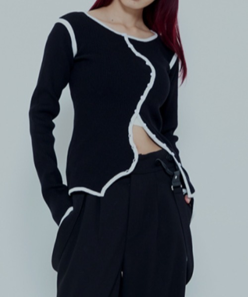 AMAIL（アマイル）の「Piping egg knit（カーディガン/ボレロ・レディース・ブラック/ピンク/イエロー・FREE）」の2枚目の写真