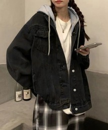 韓国デニムジャケット フード付き 大きい