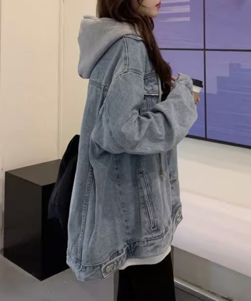 Miniministore(ミニミニストア)の「韓国デニムジャケット フード付き 大きい(デニムジャケット・レディース・サックスブルー/ブラック・FREE)」の6枚目の写真