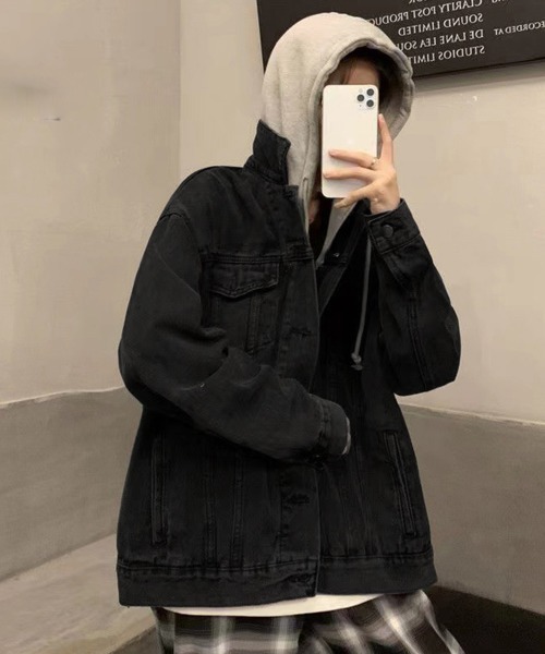 Miniministore(ミニミニストア)の「韓国デニムジャケット フード付き 大きい(デニムジャケット・レディース・サックスブルー/ブラック・FREE)」の8枚目の写真