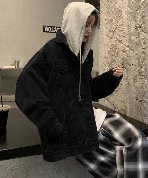 Miniministore(ミニミニストア)の「韓国デニムジャケット フード付き 大きい(デニムジャケット・レディース・サックスブルー/ブラック・FREE)」の9枚目の写真