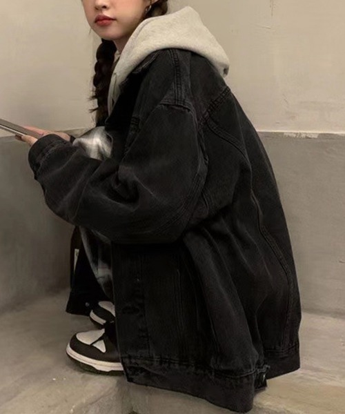 Miniministore(ミニミニストア)の「韓国デニムジャケット フード付き 大きい(デニムジャケット・レディース・サックスブルー/ブラック・FREE)」の10枚目の写真