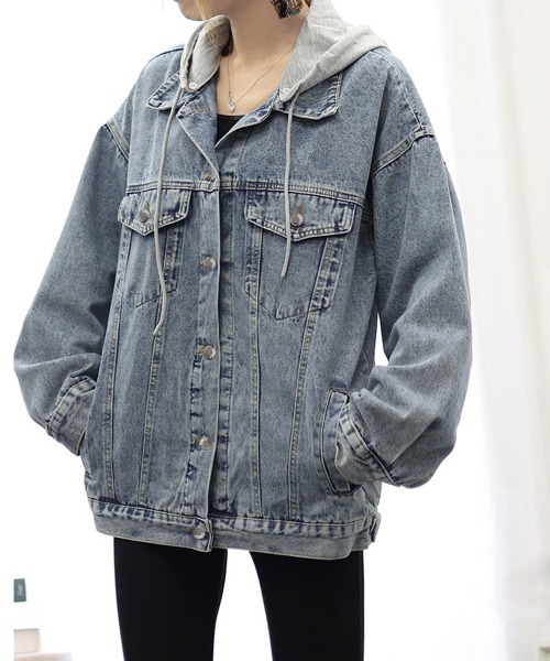 Miniministore(ミニミニストア)の「韓国デニムジャケット フード付き 大きい(デニムジャケット・レディース・サックスブルー/ブラック・FREE)」の12枚目の写真
