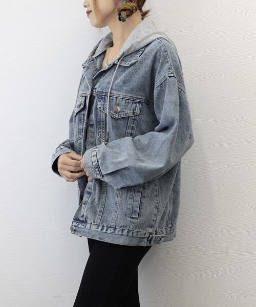 Miniministore(ミニミニストア)の「韓国デニムジャケット フード付き 大きい(デニムジャケット・レディース・サックスブルー/ブラック・FREE)」の13枚目の写真