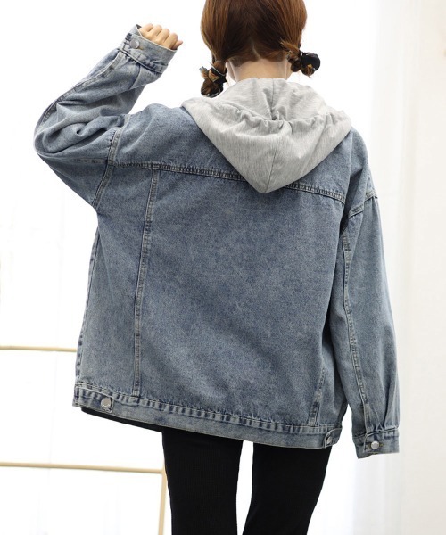 Miniministore(ミニミニストア)の「韓国デニムジャケット フード付き 大きい(デニムジャケット・レディース・サックスブルー/ブラック・FREE)」の14枚目の写真