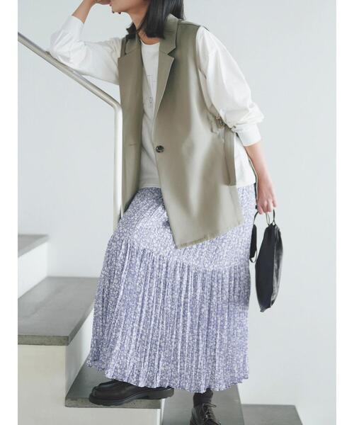 Samansa Mos2 blue(サマンサモスモスブルー)の「花柄プリーツスカート(スカート・レディース・ライトベージュ/ブルー/ブラック・F)」の12枚目の写真