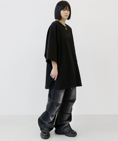 minsobi（ミンソビ）の「モノトーンビッグサークル半袖T オーバーサイズTシャツ（Tシャツ/カットソー・メンズ・ブラック/ホワイト・FREE）」の8枚目の写真