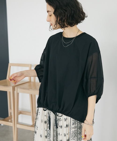 CRAFT STANDARD BOUTIQUE(クラフトスタンダードブティック)の「袖シアーランタンブラウス(シャツ/ブラウス・レディース・ブラウン/オフホワイト/ブラック・FREE)」の2枚目の写真