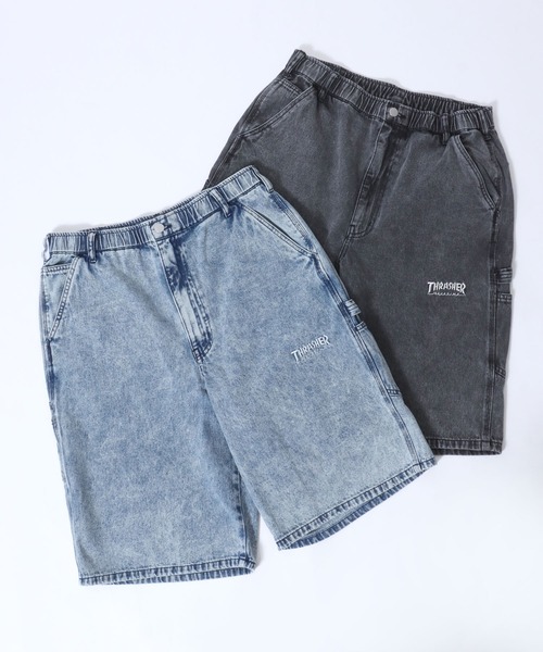 THRASHER（スラッシャー）の「THRASHER（スラッシャー）ワンポイントロゴ刺繍ケミカルウォッシュデニムハーフパンツ/ペインターパンツ メンズ レディース（デニムパンツ・メンズ・ブラック系その他/ブルー系その他・M/XL/L）」の5枚目の写真