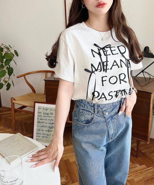 セール】リボン付きロゴプリント半袖Tシャツ（Tシャツ