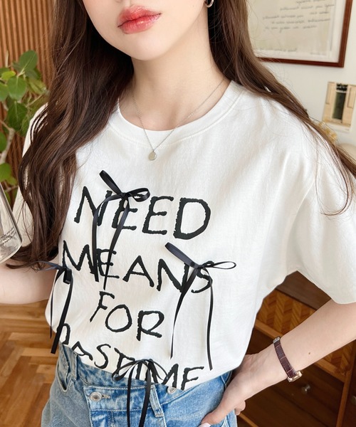 LOULOU select(ルルセレクト)の「リボン付きロゴプリント半袖Tシャツ(Tシャツ/カットソー・レディース・ブラック/オフホワイト・M/L)」の17枚目の写真
