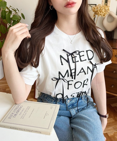 LOULOU select(ルルセレクト)の「リボン付きロゴプリント半袖Tシャツ(Tシャツ/カットソー・レディース・ブラック/オフホワイト・M/L)」の19枚目の写真