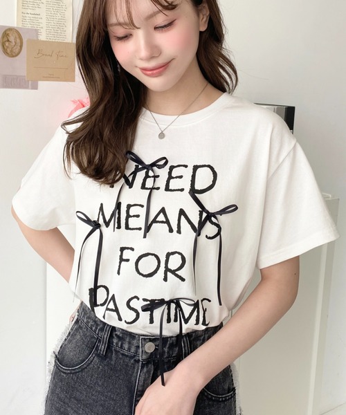 LOULOU select(ルルセレクト)の「リボン付きロゴプリント半袖Tシャツ(Tシャツ/カットソー・レディース・ブラック/オフホワイト・M/L)」の20枚目の写真