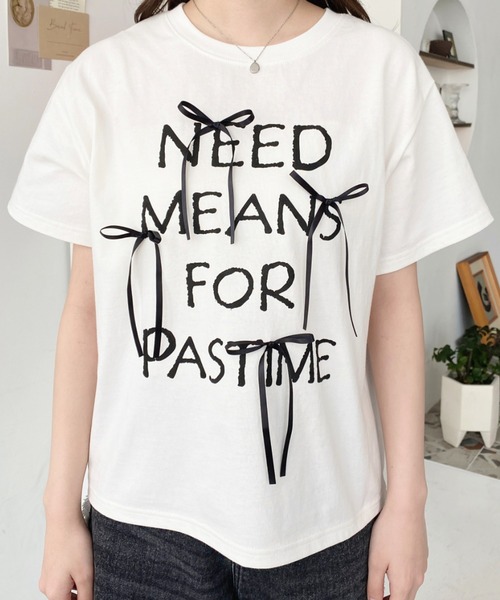 LOULOU select(ルルセレクト)の「リボン付きロゴプリント半袖Tシャツ(Tシャツ/カットソー・レディース・ブラック/オフホワイト・M/L)」の7枚目の写真