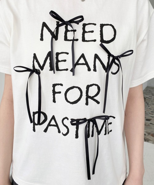 LOULOU select(ルルセレクト)の「リボン付きロゴプリント半袖Tシャツ(Tシャツ/カットソー・レディース・ブラック/オフホワイト・M/L)」の8枚目の写真