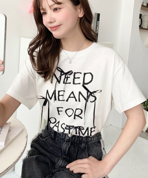 LOULOU select(ルルセレクト)の「リボン付きロゴプリント半袖Tシャツ(Tシャツ/カットソー・レディース・ブラック/オフホワイト・M/L)」の11枚目の写真