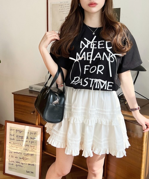 LOULOU select(ルルセレクト)の「リボン付きロゴプリント半袖Tシャツ(Tシャツ/カットソー・レディース・ブラック/オフホワイト・M/L)」の15枚目の写真