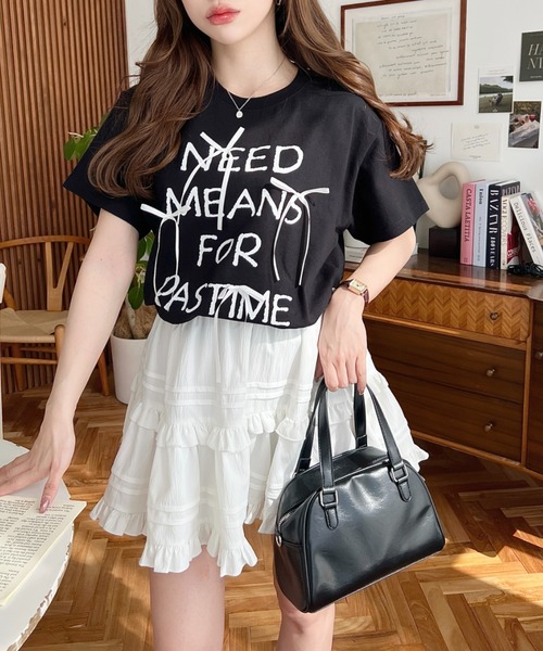 LOULOU select(ルルセレクト)の「リボン付きロゴプリント半袖Tシャツ(Tシャツ/カットソー・レディース・ブラック/オフホワイト・M/L)」の13枚目の写真