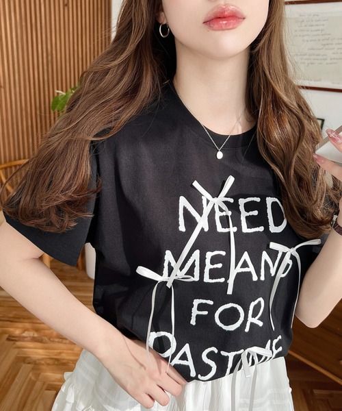 LOULOU select(ルルセレクト)の「リボン付きロゴプリント半袖Tシャツ(Tシャツ/カットソー・レディース・ブラック/オフホワイト・M/L)」の12枚目の写真