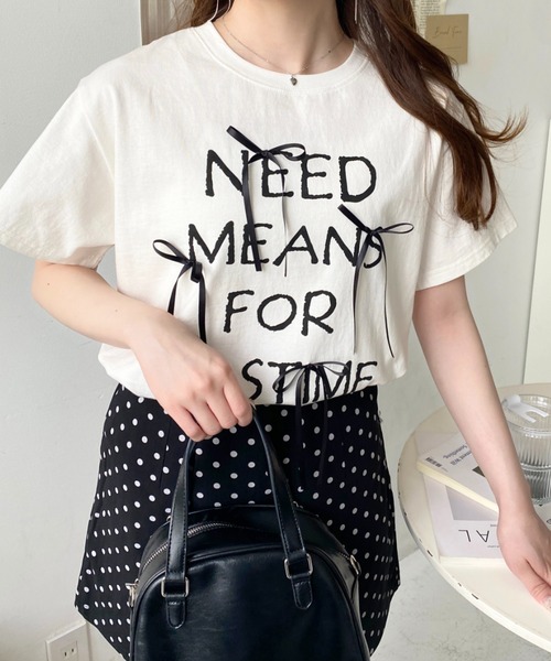LOULOU select(ルルセレクト)の「リボン付きロゴプリント半袖Tシャツ(Tシャツ/カットソー・レディース・ブラック/オフホワイト・M/L)」の21枚目の写真