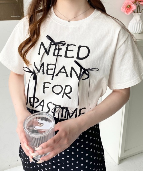 LOULOU select(ルルセレクト)の「リボン付きロゴプリント半袖Tシャツ(Tシャツ/カットソー・レディース・ブラック/オフホワイト・M/L)」の22枚目の写真