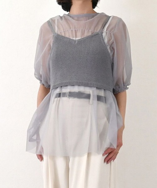 STYLEBLOCK(スタイルブロック)の「チュール×麻タッチビスチェセットトップス(Tシャツ/カットソー・レディース・ブラック/グレー/アイボリー・M)」の1枚目の写真