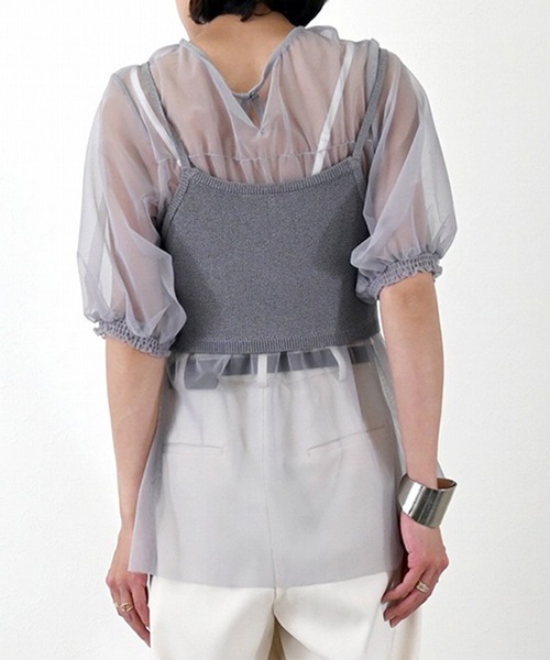 STYLEBLOCK(スタイルブロック)の「チュール×麻タッチビスチェセットトップス(Tシャツ/カットソー・レディース・ブラック/グレー/アイボリー・M)」の7枚目の写真