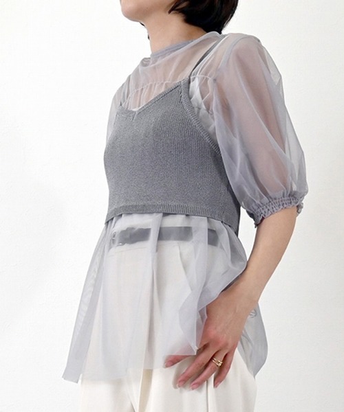 STYLEBLOCK(スタイルブロック)の「チュール×麻タッチビスチェセットトップス(Tシャツ/カットソー・レディース・ブラック/グレー/アイボリー・M)」の9枚目の写真