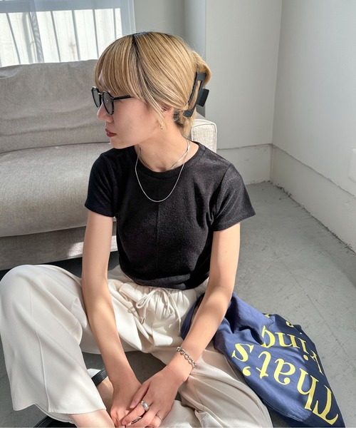 feepur（フェピュール）の「パイルショートTee（Tシャツ/カットソー・レディース・グレー/アイボリー/ピンク/イエロー/ブラック・MEDIUM）」の15枚目の写真