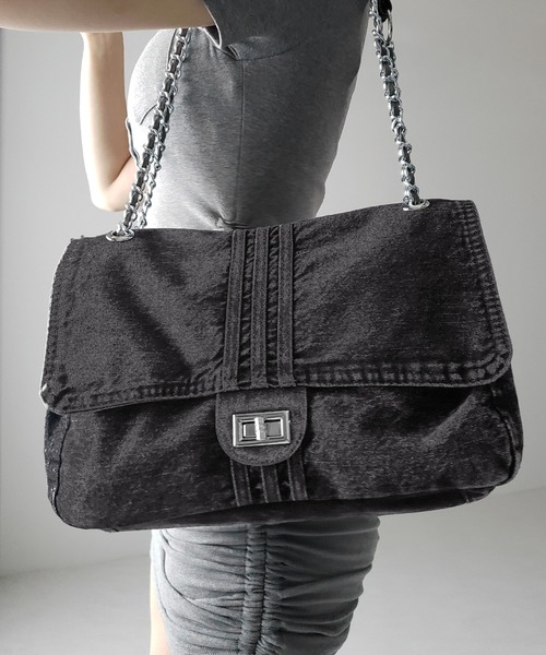 【関送無料】   Jeans オールブラック ショルダー 2color 】センターラインウォッシュデニムショルダーバッグ