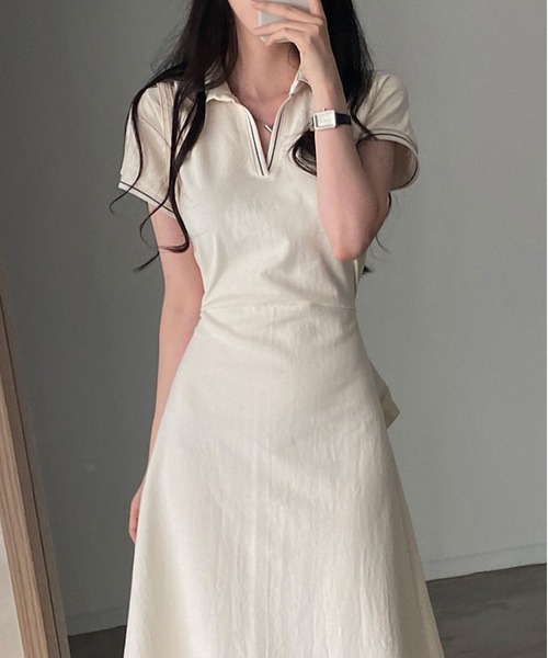 MAISON DE THERESE（メゾン ド テレーズ）の「ポロネックＴシャツワンピース（ワンピース・レディース・ライトイエロー/ネイビー・FREE）」の2枚目の写真