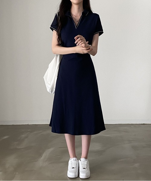 MAISON DE THERESE（メゾン ド テレーズ）の「ポロネックＴシャツワンピース（ワンピース・レディース・ライトイエロー/ネイビー・FREE）」の11枚目の写真