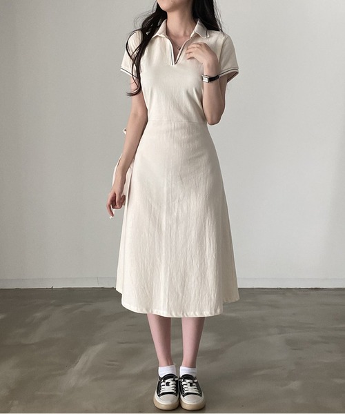 MAISON DE THERESE（メゾン ド テレーズ）の「ポロネックＴシャツワンピース（ワンピース・レディース・ライトイエロー/ネイビー・FREE）」の15枚目の写真