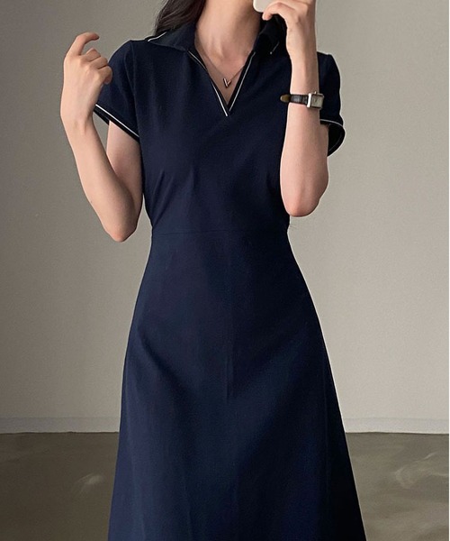 MAISON DE THERESE（メゾン ド テレーズ）の「ポロネックＴシャツワンピース（ワンピース・レディース・ライトイエロー/ネイビー・FREE）」の20枚目の写真