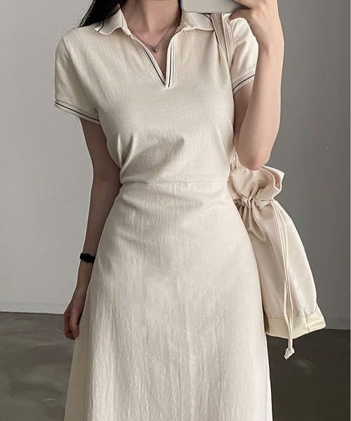 MAISON DE THERESE（メゾン ド テレーズ）の「ポロネックＴシャツワンピース（ワンピース・レディース・ライトイエロー/ネイビー・FREE）」の18枚目の写真