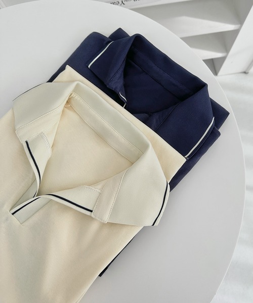 MAISON DE THERESE（メゾン ド テレーズ）の「ポロネックＴシャツワンピース（ワンピース・レディース・ライトイエロー/ネイビー・FREE）」の4枚目の写真