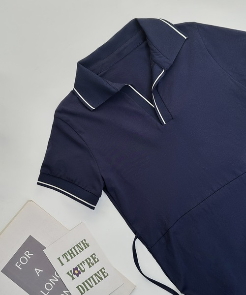 MAISON DE THERESE（メゾン ド テレーズ）の「ポロネックＴシャツワンピース（ワンピース・レディース・ライトイエロー/ネイビー・FREE）」の6枚目の写真