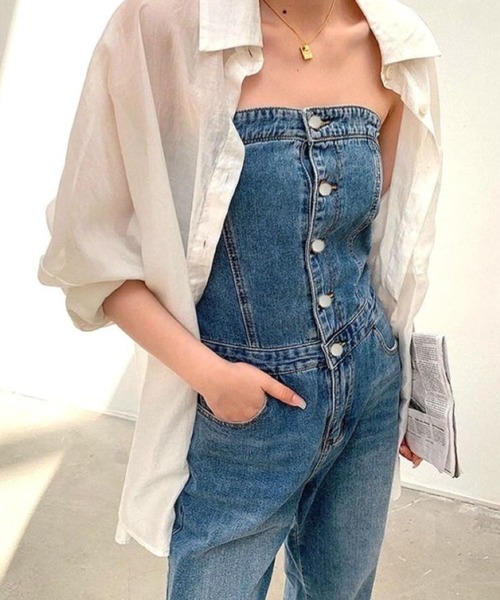 CANVAS+（キャンバスプラス）の「【CANVAS+】デニムベアオールインワン（つなぎ/オールインワン）」 - WEAR