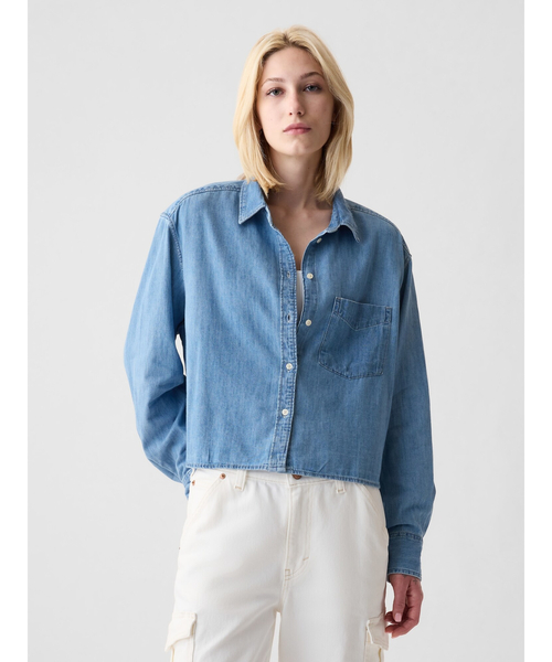   Jeans クロップドダッドデニムシャツ セール】クロップド デニムシャツ（シャツ/ブラウス）｜GAP
