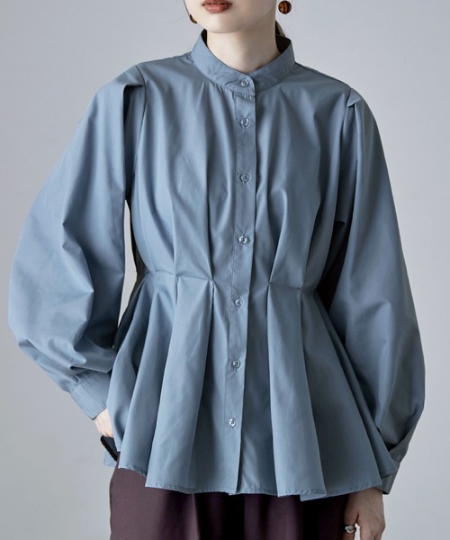 etoll.（エトル）の「フレアウエストタックスタンドブラウス（シャツ/ブラウス・レディース・オフホワイト/ブラック/ブルー・M）」の3枚目の写真