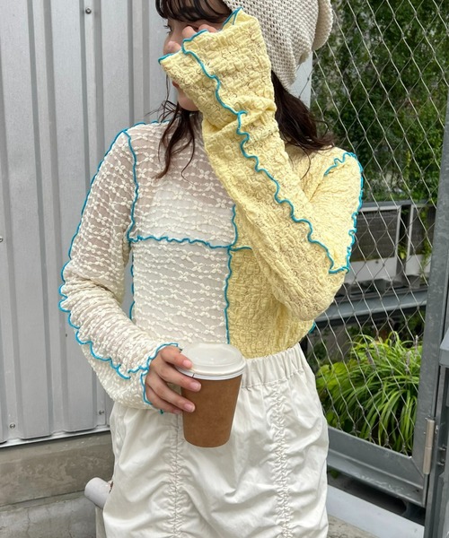 HELLO.SANFRANCISCO(ハローサンフランシスコ)の「【HELLO.SANFRANCISCO】コラボ配色レースメロウTEE(Tシャツ/カットソー・レディース・ピンク/ベージュ/アイボリー・ONE SIZE)」の5枚目の写真
