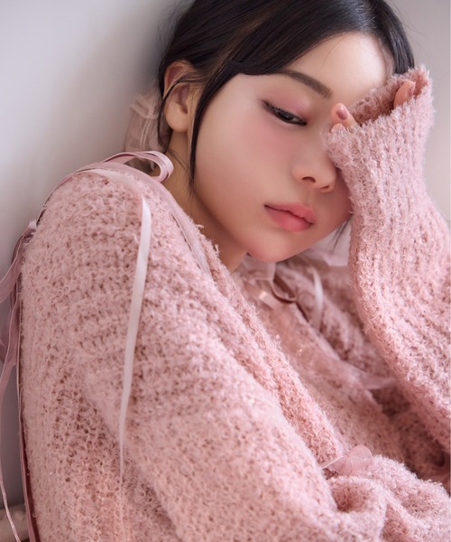 one after another NICE CLAUP（ワンアフターアナザーナイスクラップ）の「リボンニットチュニック（ニット/セーター・レディース・ベージュ/ピンク/オフホワイト/グレー・FREE）」の11枚目の写真