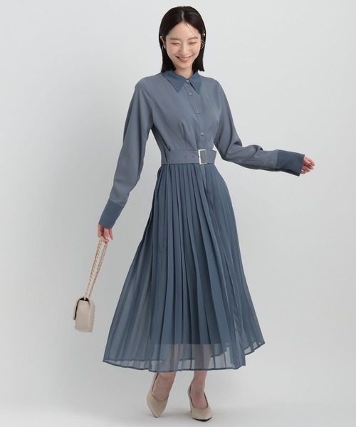 Andemiu（アンデミュウ）の「イソザイプリーツシャツワンピース146880（シャツワンピース・レディース・ネイビー/グリーン/ライトグレー/ブルー・FREE）」の14枚目の写真